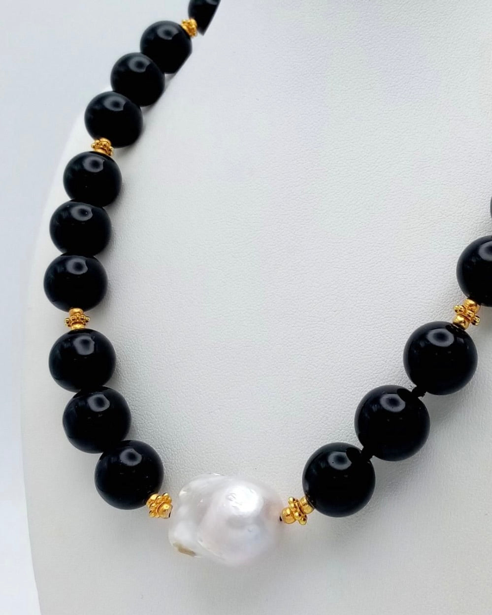 Black Onyx & White Baroque Pear Necklace