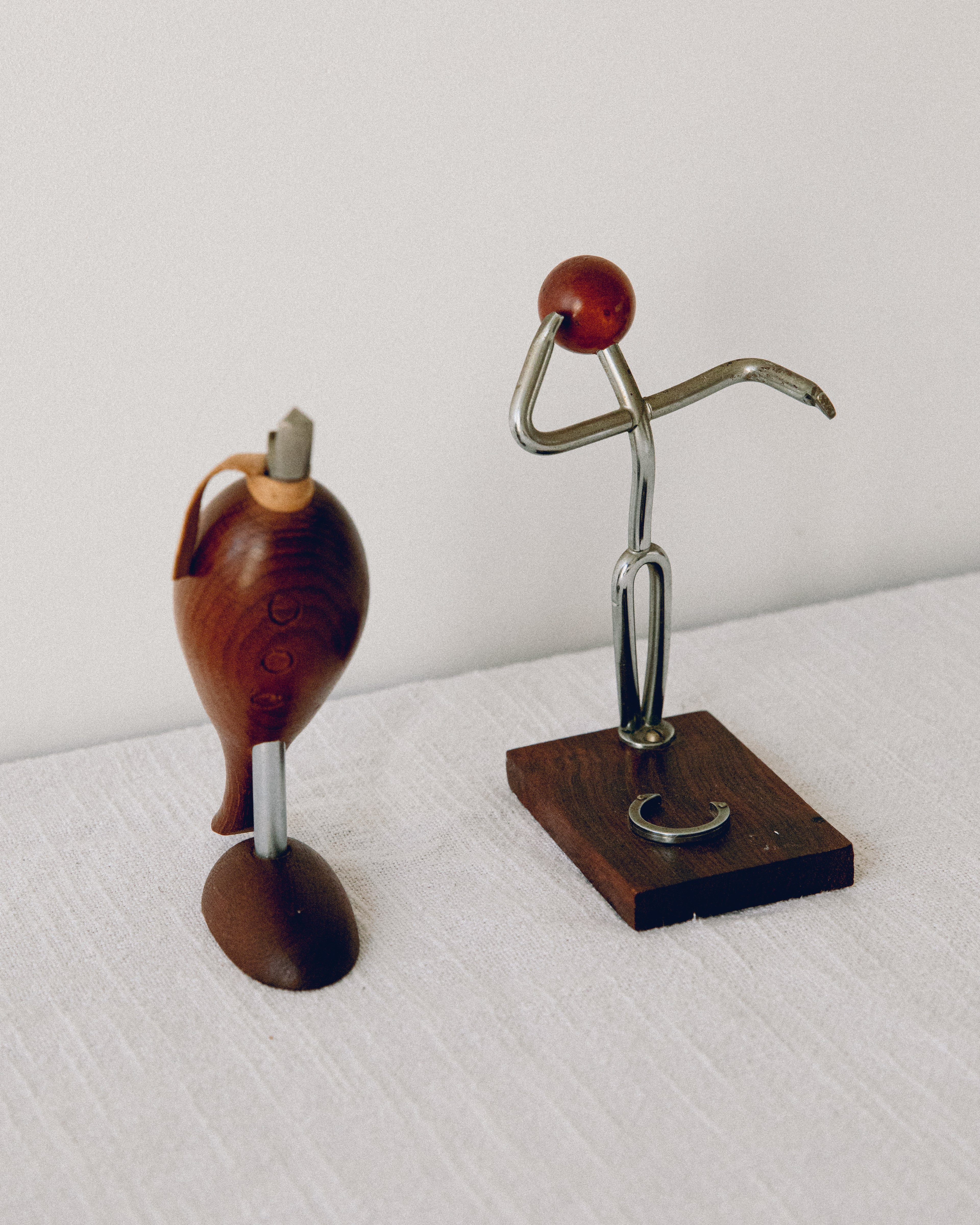 Danish Modern Teak Bottle Opener & Metal Figure Stand