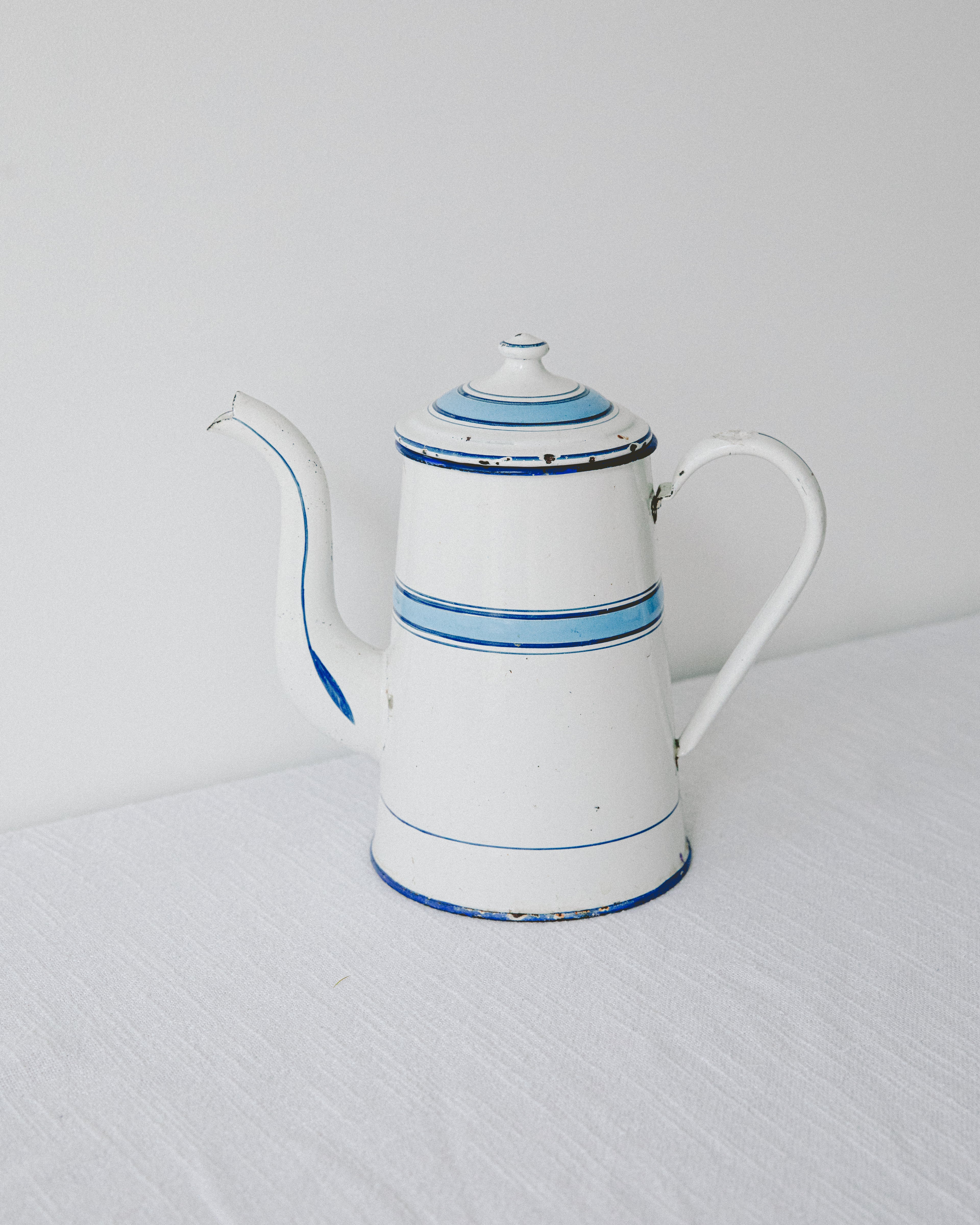 White & Blue Enamel Coffee Pot
