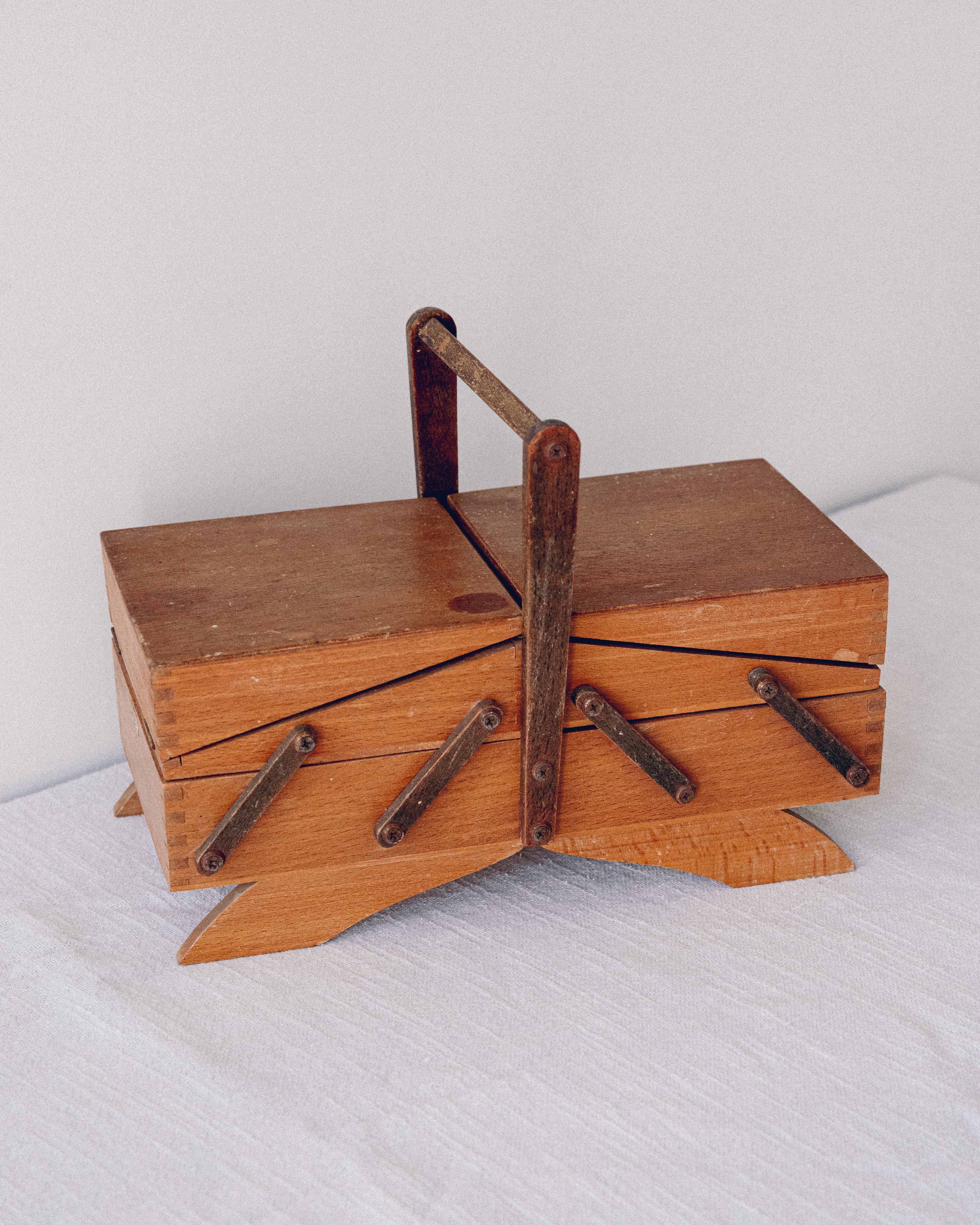 Mid-Century Wooden Sewing Box