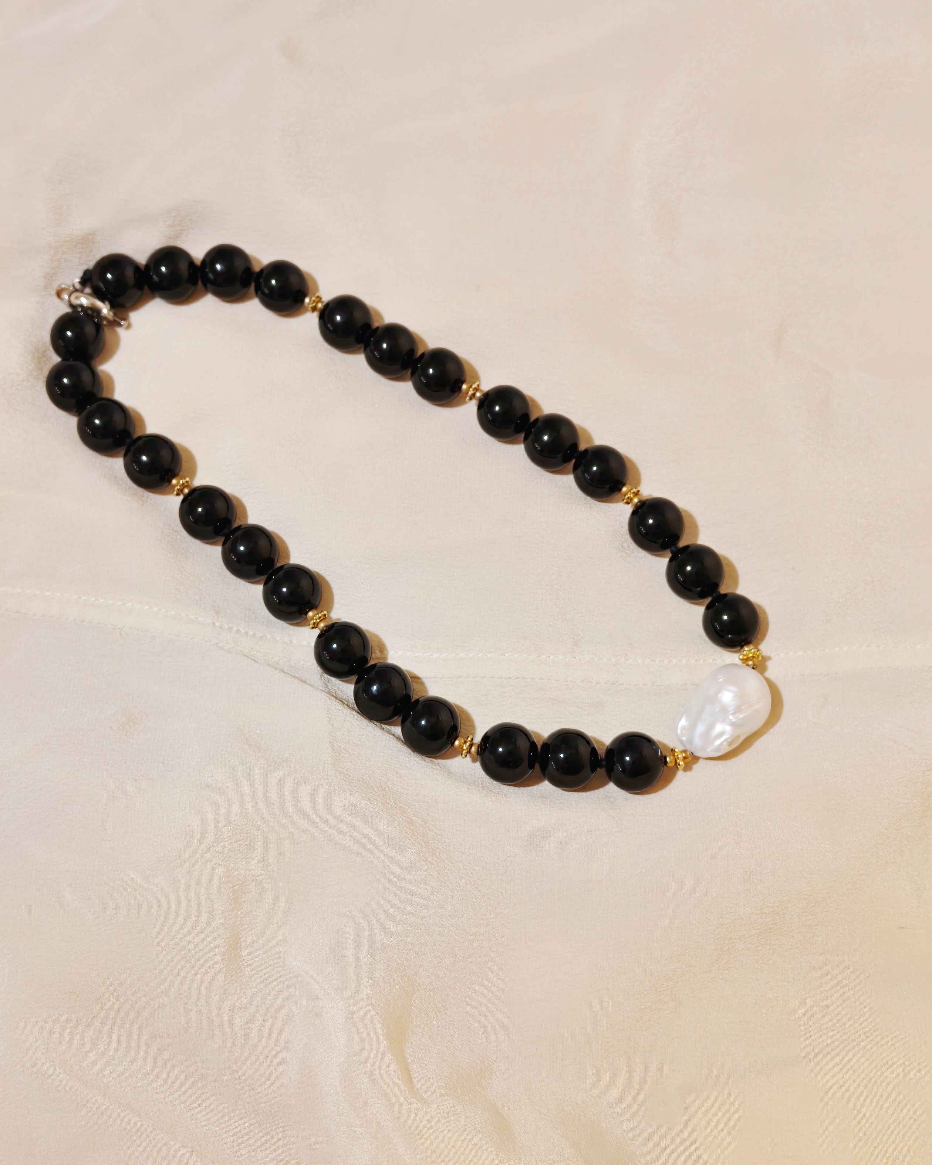 Black Onyx & White Baroque Pear Necklace