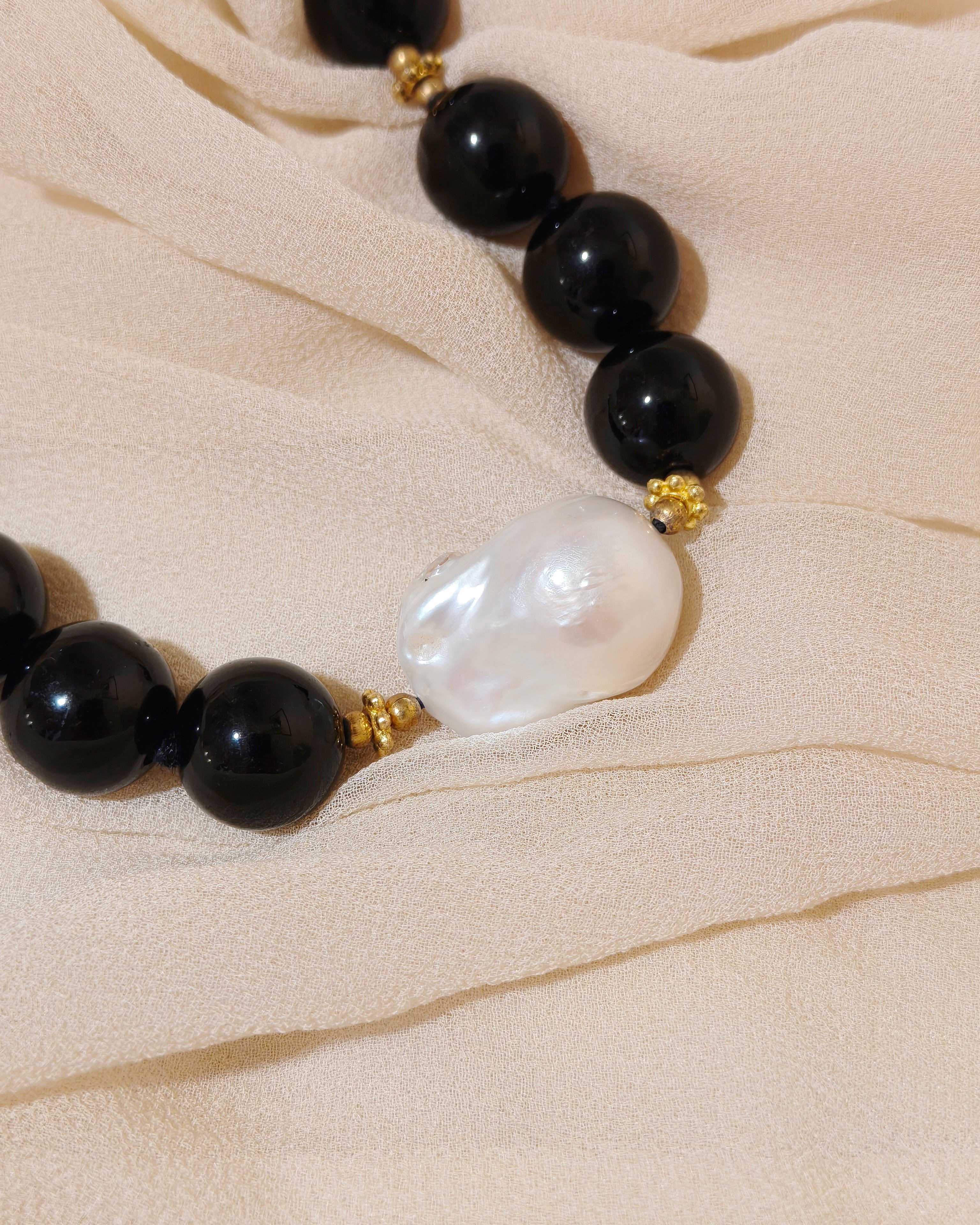Black Onyx & White Baroque Pear Necklace
