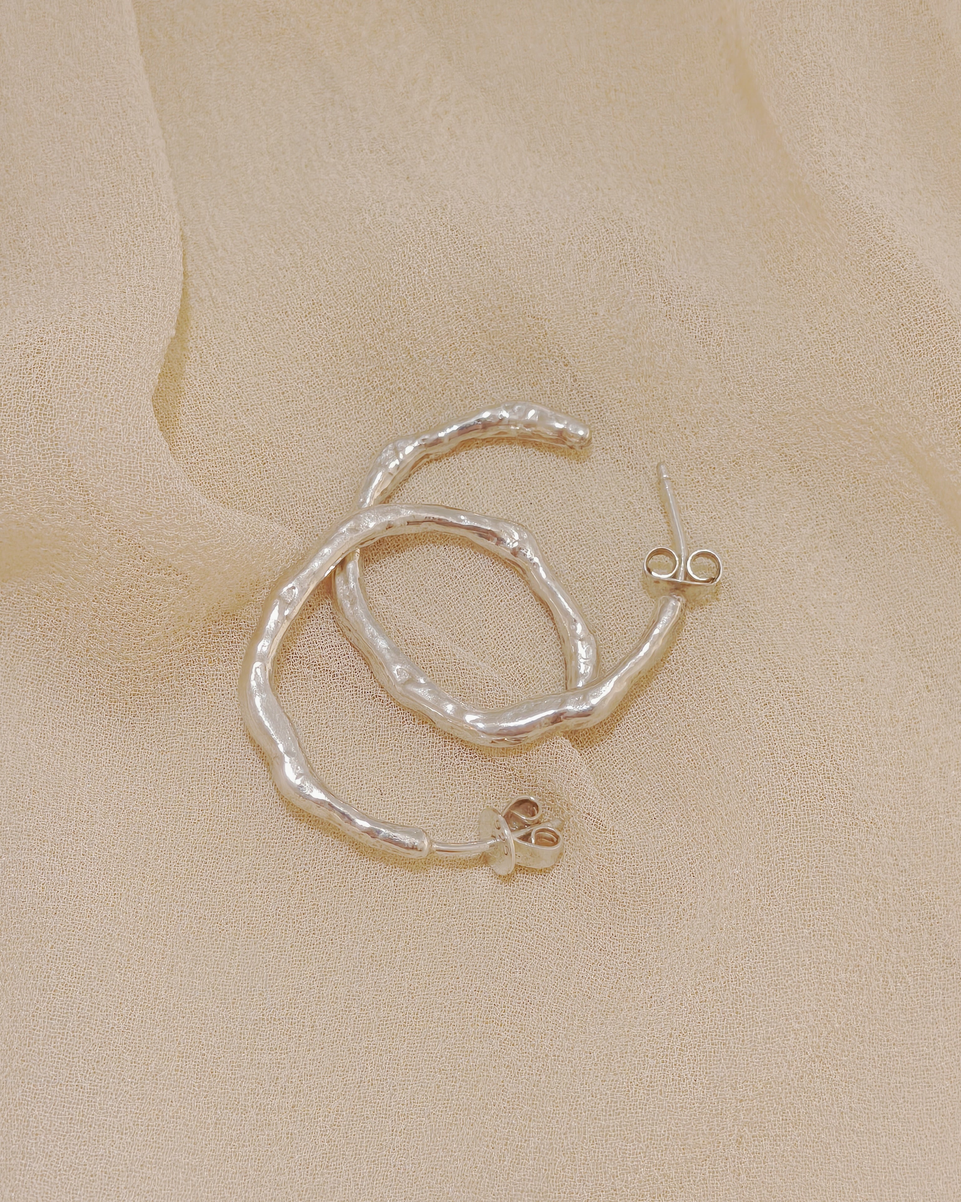 Sterling Silver Bark-Texture Hoop Earrings