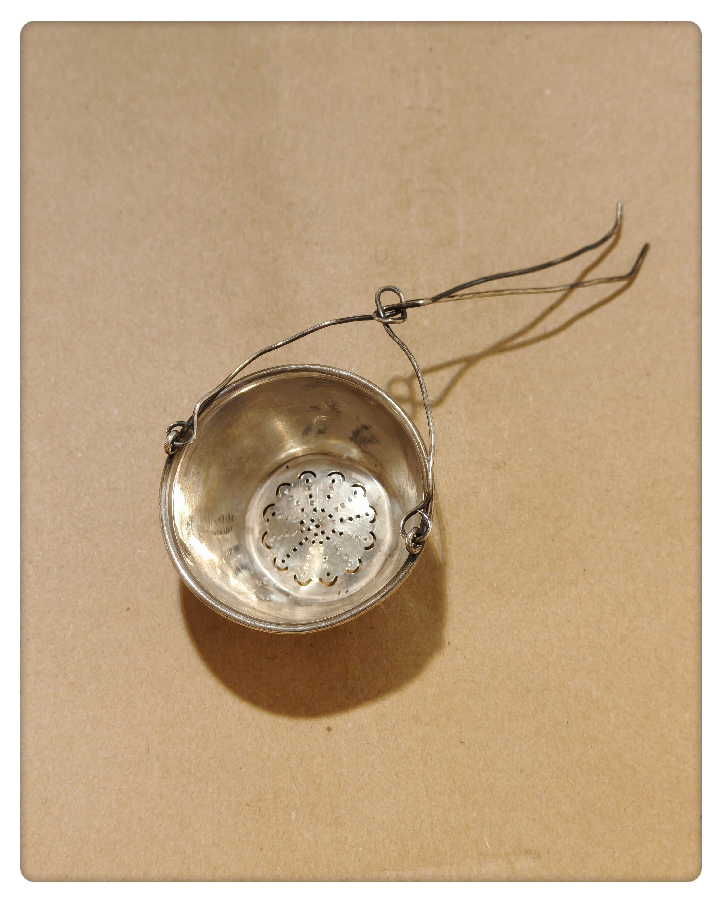 French Minerva Silver Tea Strainer