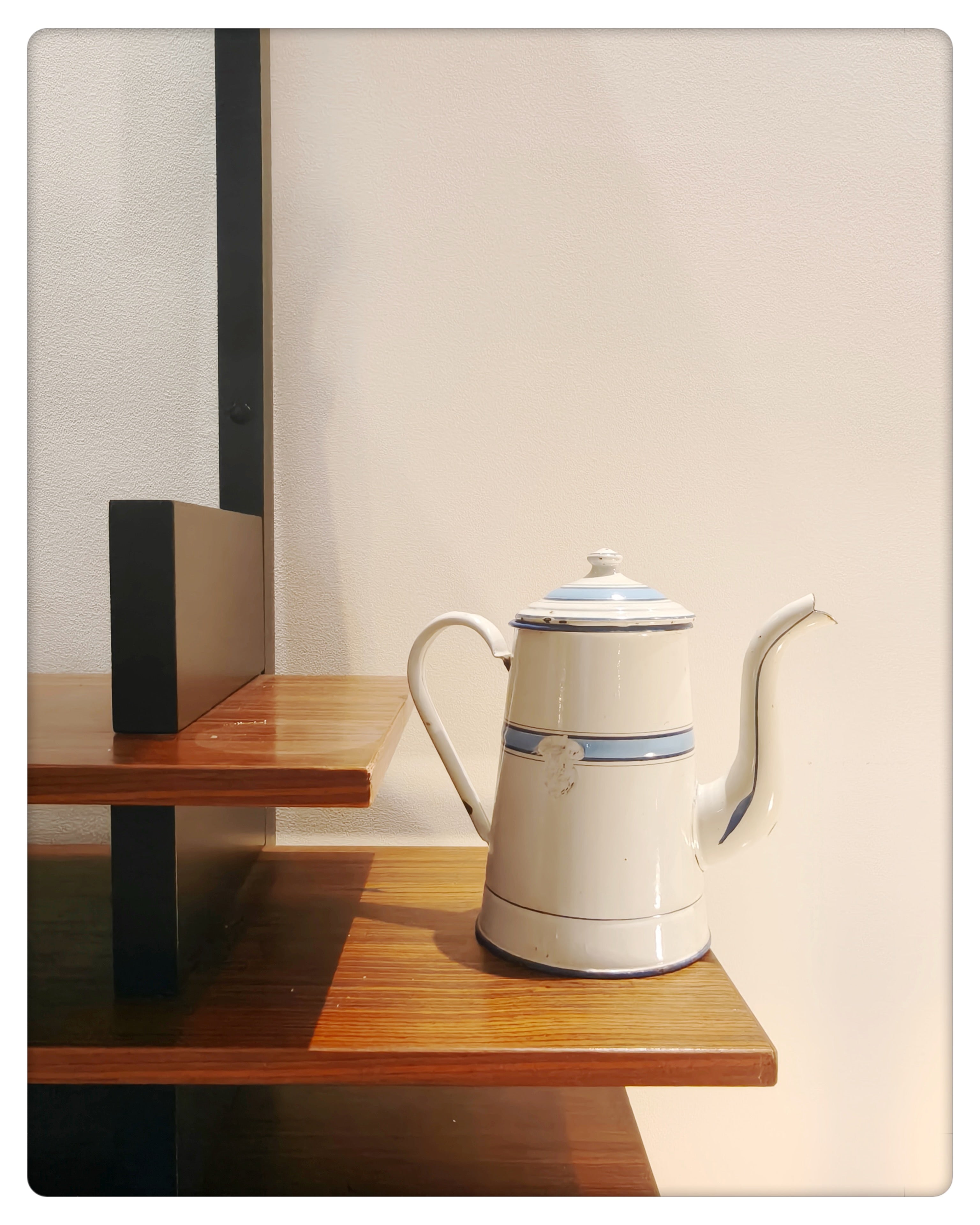 White & Blue Enamel Coffee Pot