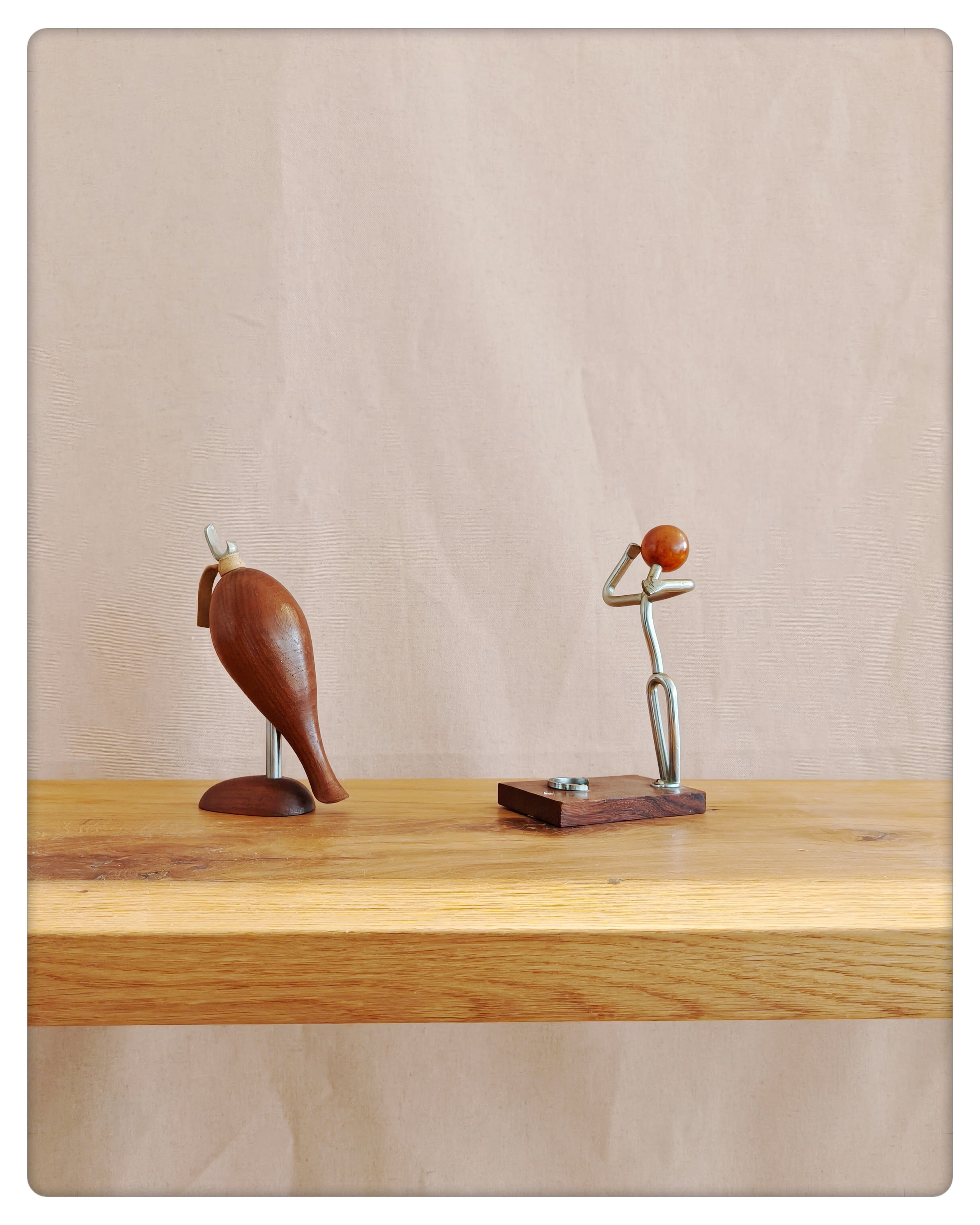 Danish Modern Teak Bottle Opener & Metal Figure Stand