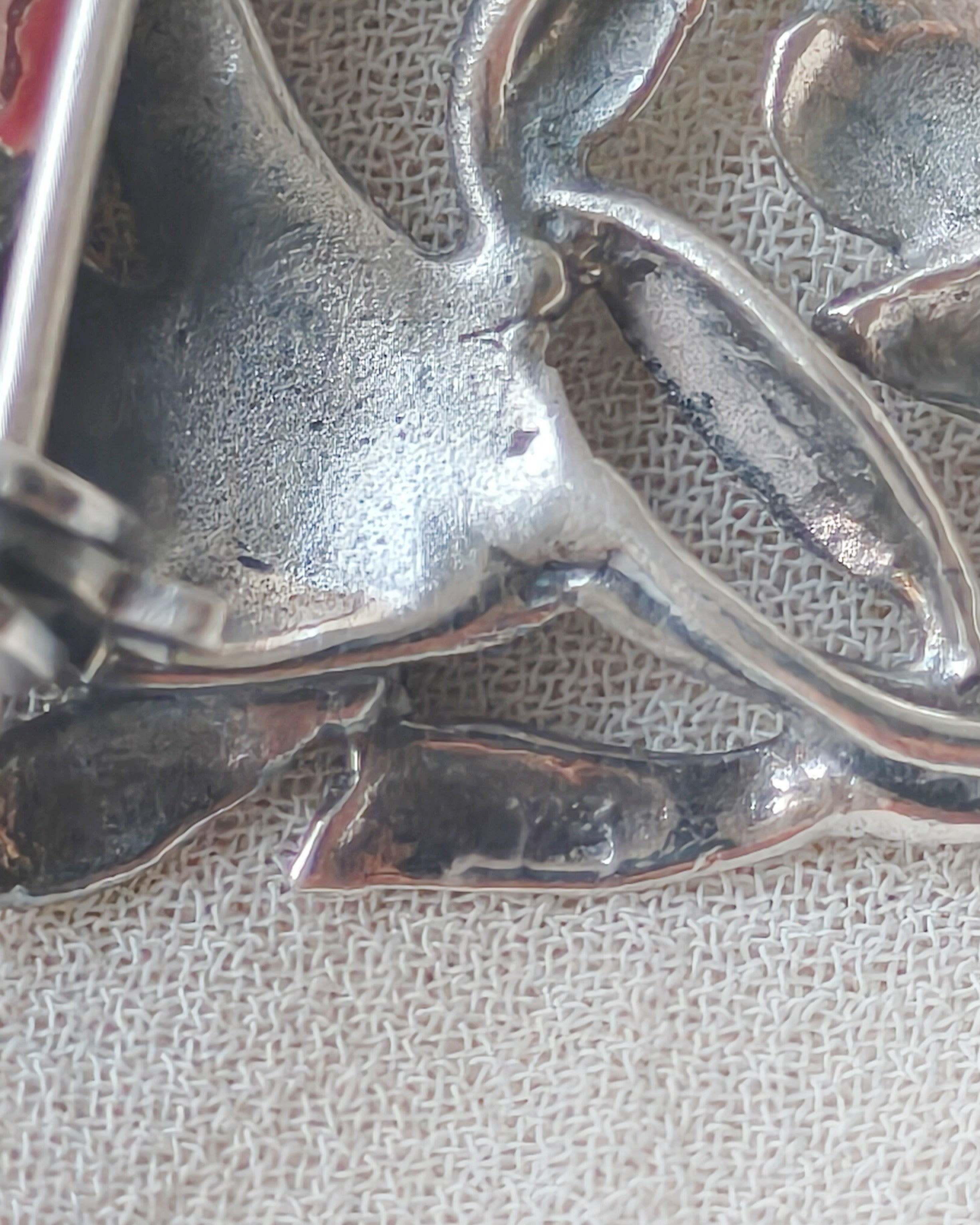 Vintage Sterling Silver Carnelian Floral Safety-Pin Brooch