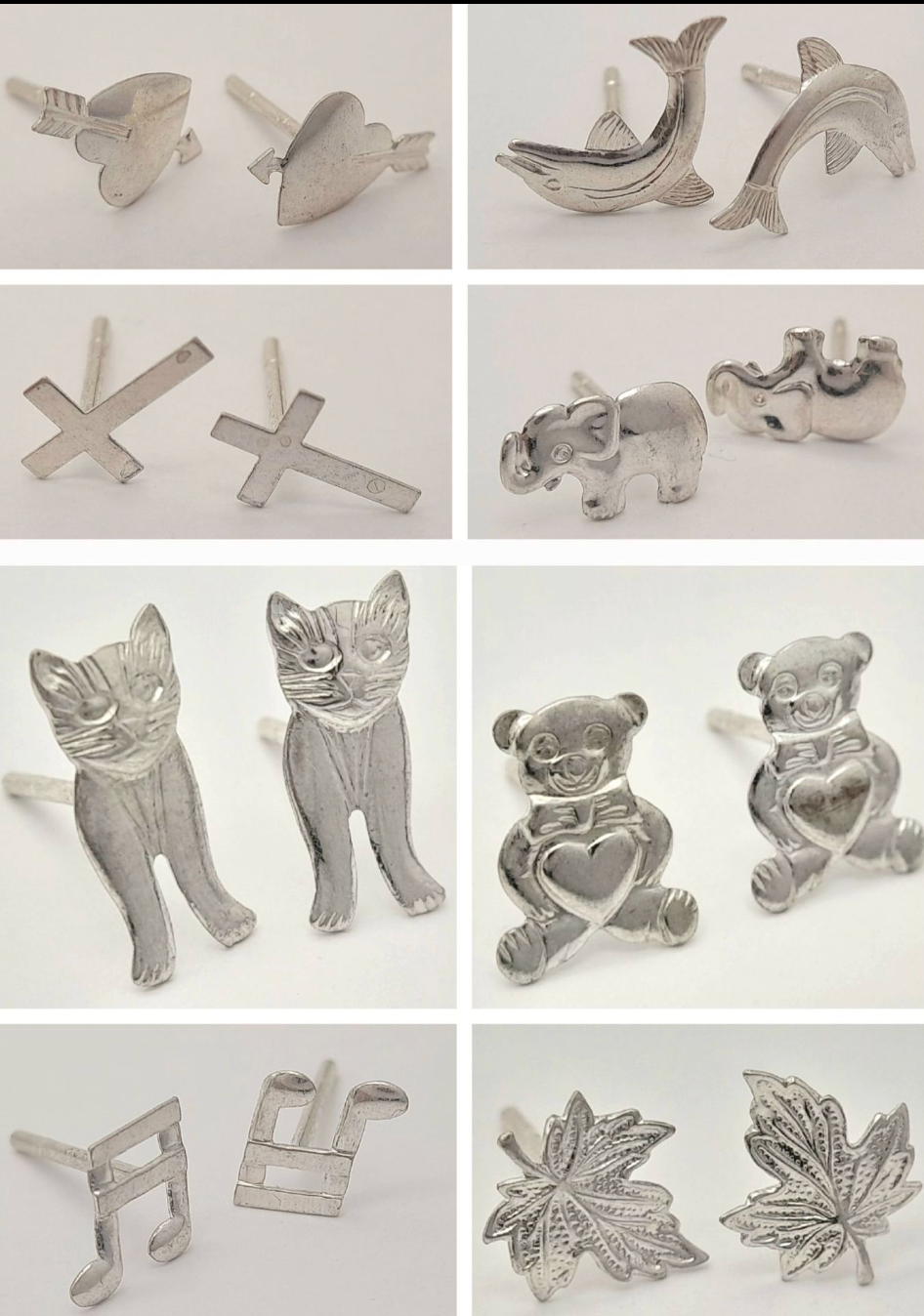 Vintage Sterling Silver Novelty Stud Earrings